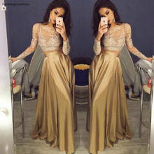 Beautiful Lace Long Sleeve Two Piece Prom Dress Gold Satin Graduation Evening Party Gown Plus Size Custom 2024 - buy cheap