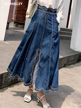 Женские длинные джинсовые юбки из денима TIYIHAILEY, демисезонные юбки с высокой талией и вышивкой, джинсовые юбки с разрезом, бесплатная доставка 2024 - купить недорого