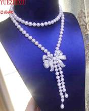 Ожерелье с бабочкой и кисточкой, натуральный белый пресноводный жемчуг, ручное плетение, цепочка для свитера, ювелирное изделие 32 дюйма, 8-9 м... 2024 - купить недорого