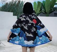 Японский Модный кардиган с принтом журавлей, кимоно Mujer Harajuku, женское пляжное пальто, уличная рубашка, традиционная одежда Haori 2024 - купить недорого