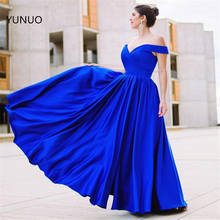 Yunuo-vestido de festa azul royal, vestidos de baile linha, comprimento total, cetim, vestido formal, ombro à mostra, noite, zíper, vestidos traseiros 2024 - compre barato