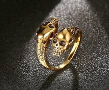 Мужское кольцо в стиле панк из сплава с властным камнем, винтажное Золотое и серебристое кольцо с регулируемым отверстием в виде черепа, готическое ювелирное изделие в стиле рок-рэп 2024 - купить недорого