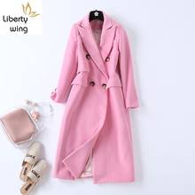 Autumn Winter Pink Wool Blends Overcoat Women Fashion Casual Office Full Sleeve Single Breasted Long Coats Abrigo Mujer 2024 - buy cheap