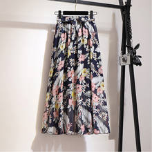 Falda larga de gasa con estampado Floral para mujer, Falda plisada de cintura alta con cinturón A la moda para verano, 2021 2024 - compra barato