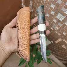 Hot G10+Damascus steel round wooden handle outdoor hunting knife high hardness CNC straight blade li gifts knives wholesale 2024 - buy cheap