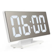 Relógio despertador com visor led grande, superfície e espelho digital, porta de carregamento usb para quarto, snooze, decoração de casa 2024 - compre barato