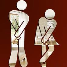 Espelho redondo acrílico 5mm dourado prateado 3d para assinar banheiro, homens e mulheres assinatura banheiro wc moderno pvc base de madeira adesivo de parede decoração de bar para casa 2024 - compre barato