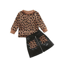 Children Girl's Two Piece Set Toddler's Baby Girls Pullover Brown Leopard Sweater Hip Pocket PU Leather Skirt for Kids Clothing 2024 - buy cheap