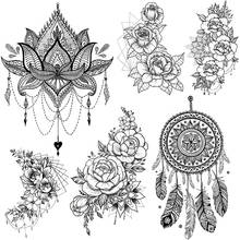 Black Lotus Pendants Temporary Tattoo Sticker For Women Henna Dreamchater Tatoos Waterproof Body Chest Art Fake Tattoos Flower 2024 - buy cheap