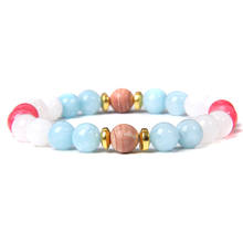 Pulsera hecha a mano con cuentas de aguamarinas naturales para mujer, brazalete Crytsal con cuentas de Rodocrosita roja, regalo de joyería, 8mm 2024 - compra barato