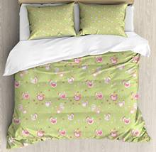 Juego de funda nórdica de gallina y polluelos, ropa de cama de 3 piezas con estampado de dibujos animados de pollo y Gallo, aguacate, verde, rosa Pastel, Rosa bebé 2024 - compra barato