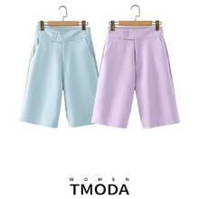 TMODA437  Women Candy Color Business Kneeth Length Pants Female Casual Slim Pockets Straight Trousers Office Pantalones Mujer 2024 - buy cheap