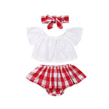 Newborn Baby Girl 0-24M Summer Outfit Lace Off Shoulder Tops+ Ruffles Red Plaids Tutu Shorts+Headband 3PCS Clothes Set 2024 - buy cheap
