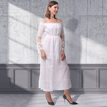 Elegant Slash Neck Summer Dress Long Sleeve White Long Maxi Dress Mesh Patchwork High Waist Party Dress Women Vestidos TA362 2024 - buy cheap