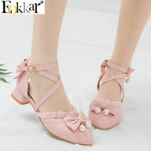 Eokkar 2019 bombas femininas baixo salto quadrado lolita sapatos arco sapatos femininos casuais criss cross strap bombas de renda sapatos bonitos tamanho 34-43 2024 - compre barato