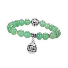 FYJS Unique Silver Plated Lotus Flower Connect 8 mm Round Beads Stretchy Bracelet Green Aventurine Jewelry 2024 - buy cheap