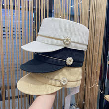 Retro Military Hats Visor Cap Baseball Cap For Women Summer New Flat Top Straw Hat Pearl Decoration Casual Trucker Hat Gorras 2024 - buy cheap