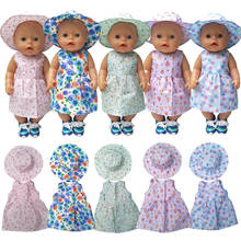 43 см для ухода за ребенком для мам Baby Doll платье с цветочным принтом шляпа от солнца для 18-дюймовой девушки куклы игрушки, платье куклы для детей 2024 - купить недорого