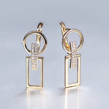 Fashion Earrings for Women Girl 585 Rose Gold CZ Rectangle Circle Drop Dangle Rhinestone CZ Earrings Female Jewelry Gifts DGE348 2024 - buy cheap