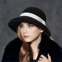 Sombrero Retro francés de lana para mujer, sombrero de Fedora con cinta blanca decorativa, sombrero de compras para fotografía, H7234 2024 - compra barato