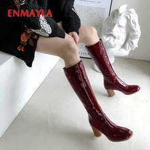 ENMAYLA 2019 Women Boots Basic Round Toe Fashion Patent Leather Zip Knee-High Boots Square Heel Winter Women Shoes Size 34-43 2024 - buy cheap