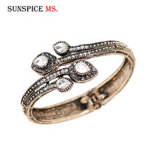 Sunmi, pulseira de punho de cristal branco, pulseira vintage estilo turco, cor dourada, joias étnicas para casamento, presente para crianças 2024 - compre barato