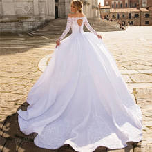 Vestido de noiva 2021, vestido requintado de cetim com manga comprida, com aplique no pescoço e renda 2024 - compre barato