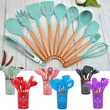 7 Colors Silicone Cooking Utensil Set 12pcs Non-Stick Spatula Shovel Wooden Handle Cooking Tools Set Storage Box Cookware Sets 2024 - buy cheap
