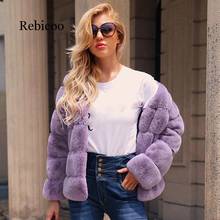 Woman Plush Coat High Quality Patchwork Elegant O-Neck Thick Warm Winter Outerwear Jacket Plus Size 3XL Faux Fur Coats 2024 - buy cheap