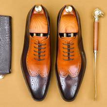 Zapatos de vestir formales para hombre, cordones con punta en Oxfords DE BODA tallada de cuero genuino, puntiagudos, puntiagudas, Brogue Flats SS614 2024 - compra barato