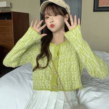 Mulheres de malha cardigan curto estilo coreano camisola curta outono manga longa o pescoço topo elegante blusas jaqueta 2024 - compre barato