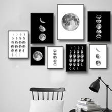 Arte de pared de Luna en blanco y negro, imagen de paisaje realista, póster de decoración del hogar, Impresión de lienzo nórdico, pintura para sala de estar, Bedoom 2024 - compra barato