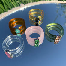 Conjunto de anéis redondos geométricos quadrados, anéis coloridos de resina acrílica transparente para mulheres, joias femininas e presentes de festa, $0.99 2024 - compre barato