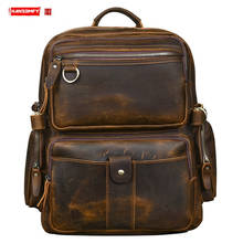 Genuine Leather Men's Backpack Wide Shoulder Strap 17" Laptop Bag Travel Backpacks Large Capacity Schoolbag Multi-pocket Cowhide 2024 - buy cheap
