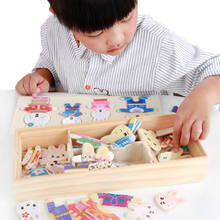 Quebra-cabeças de madeira para crianças, desenho animado, urso, mudança de roupas, montessori, geométrico, brinquedo educacional, quebra-cabeças para crianças 2024 - compre barato