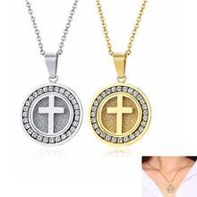 Colar de joias de moda, colar dourado de aço inoxidável com cruz redonda com zircônia cúbica aaa embutida para mulheres 2024 - compre barato
