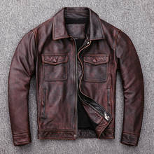 Fashin Vintage Real Cow Leather Jacket Men Casual Motorcycle Jacket Cowhide Coat Men Clothing Coats and Jackets 2021 WPY2378 2024 - buy cheap