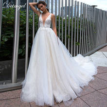 Новое поступление, роскошное свадебное платье Detmgel с аппликацией из бисера, ТРАПЕЦИЕВИДНОЕ элегантное платье 2020 с глубоким круглым вырезом, на молнии, со шлейфом 2024 - купить недорого