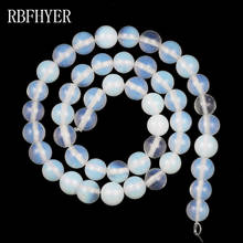 Rbfhyer pedra natural opala branca, contas de pedra 4/6/8/10/12mm, espaçador redondo, contas soltas para pulseira e colar com 15 polegadas 2024 - compre barato