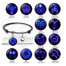 12 Constellations Zodiac Black Woven Bracelet Cancer Virgo Libra Woven Glass Dome Jewelry Punk Men's and Women's Bracelets 2024 - buy cheap