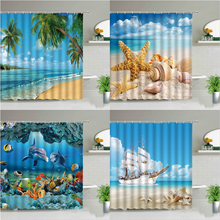 Dolphin Beach Ferry Palm Tree Ocean Shell Starfish Landscape Shower Curtain Waterproof Fabric Print Bathroom Curtains With Hooks 2024 - buy cheap