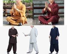 UNISEX Summer short sleeve zen lay arhat abbot suits Buddhist shaolin monks kung fu uniforms martial arts clothing yellow/blue 2024 - buy cheap