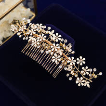Handmade Gold Flower Bridal Hair Combs Hairbands Pearls Brides Hair Sticks Wedding Hair Accessories 2024 - buy cheap