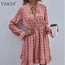 2021 Spring Summer Pink Women Dress Ladies Applique Chiffon Shirt Dress Female Ruffled High Wasit Long Sleeve Dresses 2024 - buy cheap