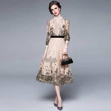 Nova chegada do verão runway feminino francês do vintage elegante malha vestido de luxo floral bordado babados vestido 2024 - compre barato