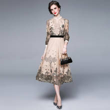 New Arrival Summer Runway Women's French Vintage Elegant Mesh Dress Luxury Floral Embroidery Ruffles Dress Vestido 2024 - buy cheap