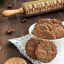 Christmas Embossing Rolling Pin Baking Cookies Noodle Biscuit Fondant Cake Dough Engraved Roller Reindeer Snowflake 2024 - buy cheap