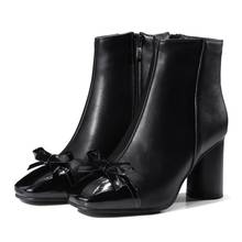Botas de talla grande con lazo cuadrado para mujer, botines de mujer, zapatos de invierno, 10 2024 - compra barato