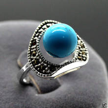 wholesale good 13X15MM Vintage 6mm Blue Turquoisers stone Marcasite 925 Sterling Silver Ring Fine man's jewelry Genuine wedding 2024 - buy cheap