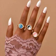 Anel colorido yin yang para mulheres, anel vintage de metal dourado e esmaltado para casal, presente de joia para casal 2024 - compre barato